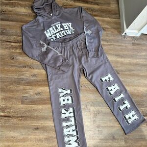 Gray 'Walk By Faith' Hoodie and Sweatpants Set